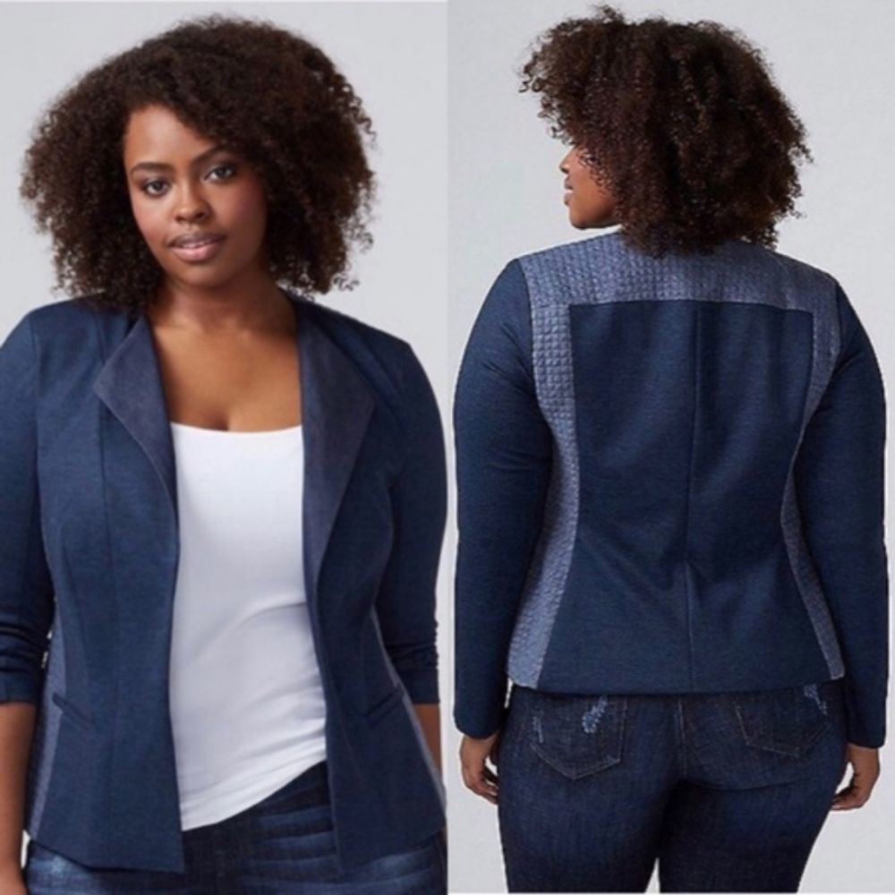 LANE BRYANT Blue Chambray Quilted Panel Blazer Size 22W